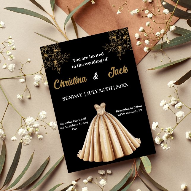 Invitación Champagne y Black - Elegante boda de diseño de oro (Subido por el creador)