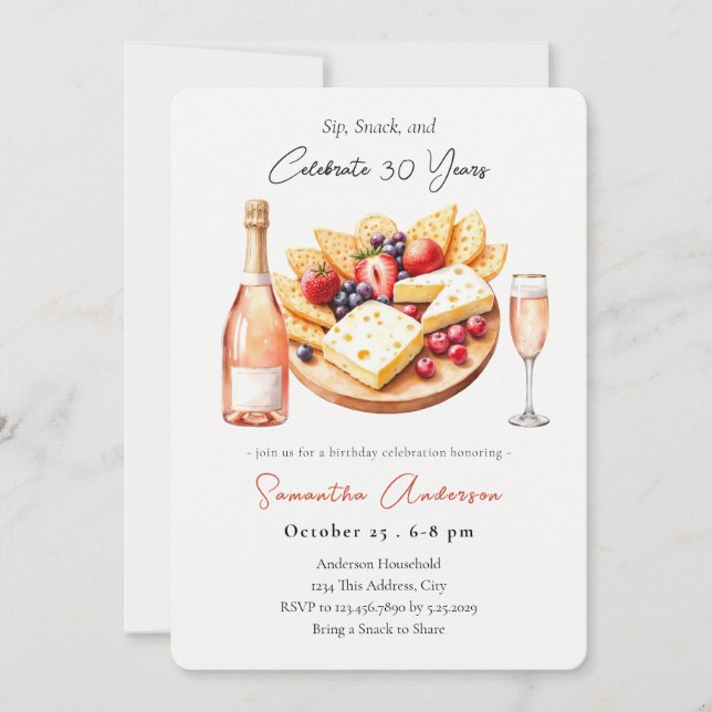 Invitación Champagne y charcutería Cumpleaños 30º Brindis, Ap (Anverso)