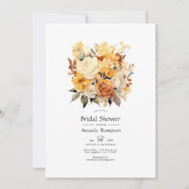 Invitación Champagne y Floral de Marfil para Desayuno Nupcial