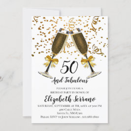 Invitación Champagne Y Gold Confetti White 50 Cumpleaños