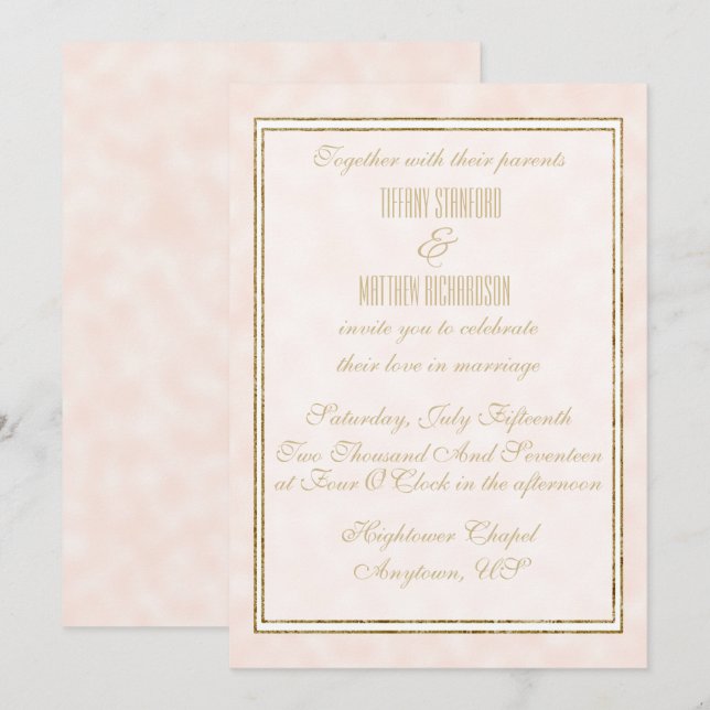 Invitación Champagne y Gold Elegant Wedding (Anverso / Reverso)