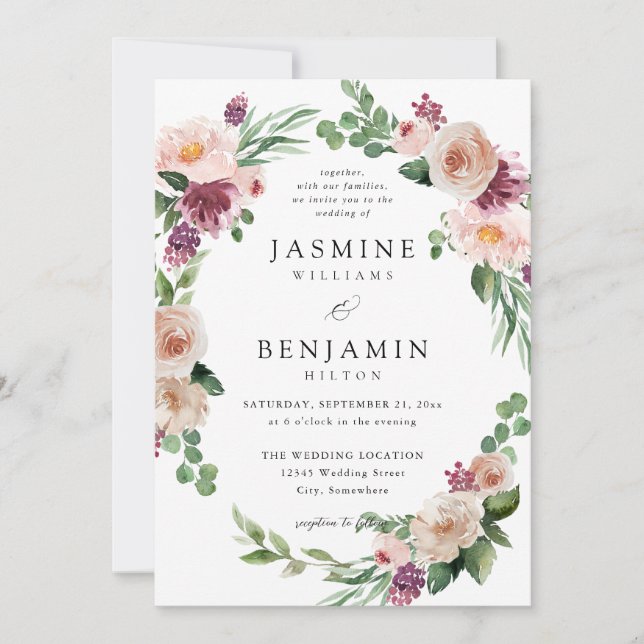 Invitación Champagne y Pink Floral 4 (Anverso)