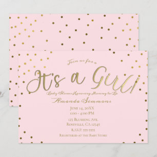 Invitación Champagne y Rubor Moderno Es una Niña Baby Shower