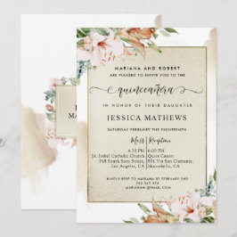 Invitación Champagne y Rubor Pink Floral Quinceañera