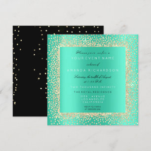 Invitación Champaigne Dorado Negro Confeti Menta Acuática Mín