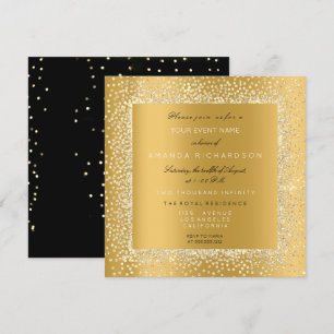 Invitación Champaigne Gold Black Confetti Sepia Purpurina VIP