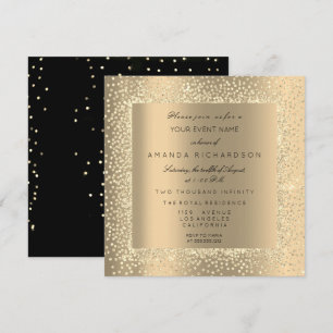 Invitación Champaigne Sepia Oro Glitter Confeti Negro VIP