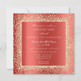 Invitación Champaigne Sepia Oro Glitter Confeti Rojo Rubí