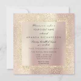 Invitación Champaigne Sepia Oro Glitter Confeti Rosa Perla
