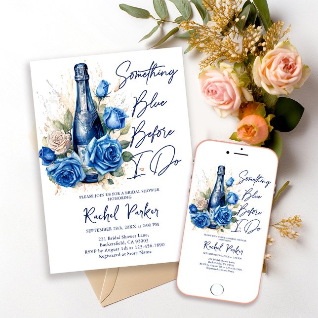 Invitación Champán Algo Azul Bridal Shower Floral (Subido por el creador)