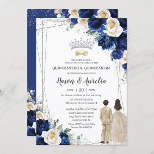 Invitación Champán azul real Chica Quinceañera