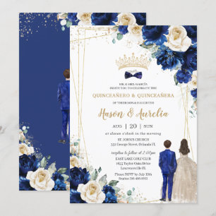 Invitación Champán azul real Chica Quinceañera