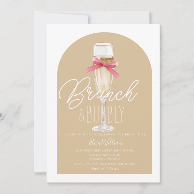 Invitación Champán Boho Arch Brunch & Bubbly Bridal Shower (Anverso)