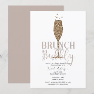 Invitación Champán Burbujeante Rosa Beige Desayuno Bridal Sho