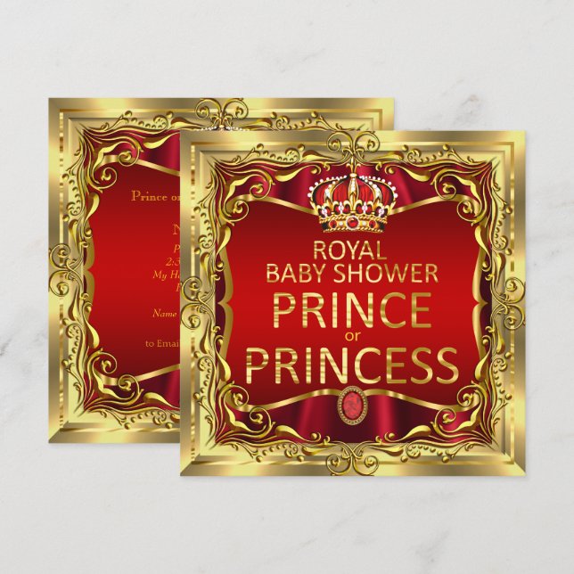 Invitación Champán de Baby Shower de Príncipe o Princesa Rojo (Anverso / Reverso)
