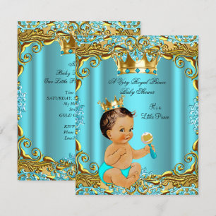 Invitación Champán de Baby Shower Príncipe Dorado Verde Acuát