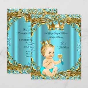 Invitación Champán de Baby Shower Príncipe Dorado Verde Acuát