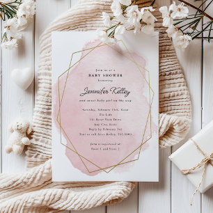 Invitación Champán de Bebé, Acuarela Rosa Elegante