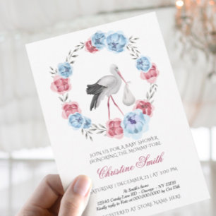 Invitación Champán De Bebé Floral Rosa Y Azul De Invierno