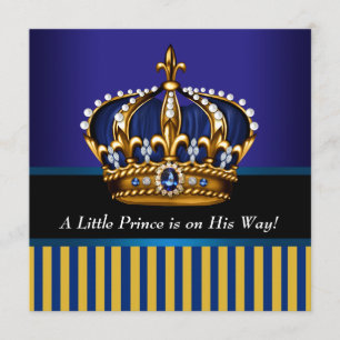 Invitación Champán de bebé niño príncipe azul negro dorado de