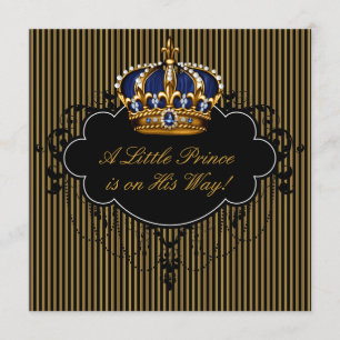 Invitación Champán de bebé niño príncipe azul negro dorado de