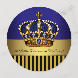 Invitación Champán de bebé niño príncipe azul negro dorado de