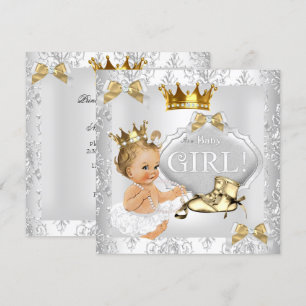 Invitación Champán de Bebé Princesa Dorado Plateado Damask Ru