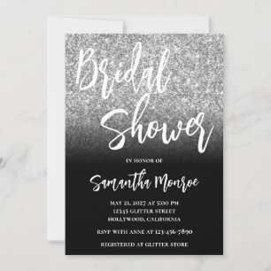 Invitación Champán de boda con gradiente negro y brillo de pl