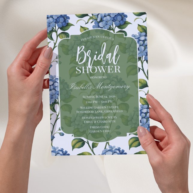 Invitación Champán de boda de Hortensia Azul de Lujo (Luxury Blue Hydrangea Bridal Shower Invitations)
