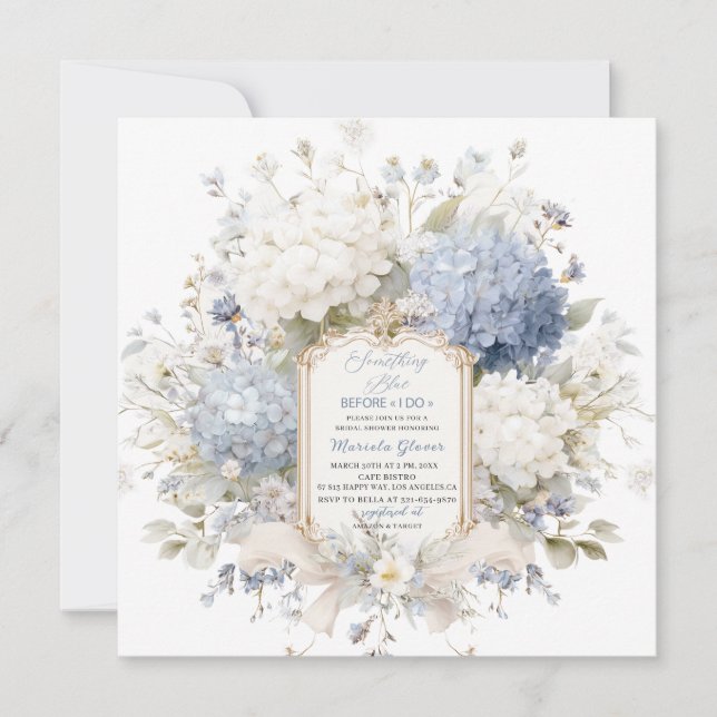 Invitación Champán de boda elegante acuarela algo azul (Anverso)