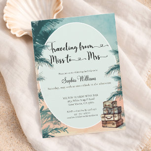 Invitación Champán de boda tropical de viaje de Señorita a Se