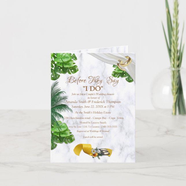 Invitación Champán de Boda Tropical Romántica (Anverso)