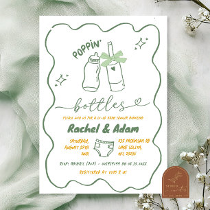 Invitación Champán de Botellas Poppin Verde Salvia Dibujado a