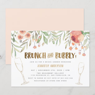 Invitación Champán de brunch y champán y ducha de novia dorad