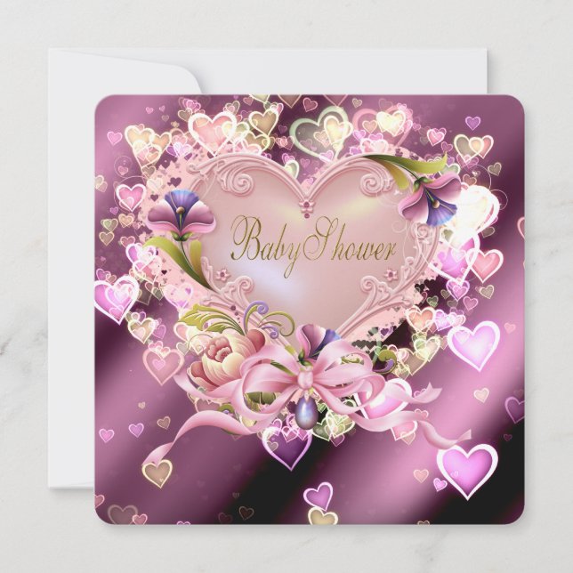 Invitación Champán de corazón rosa para la ducha de la bebé (Anverso)