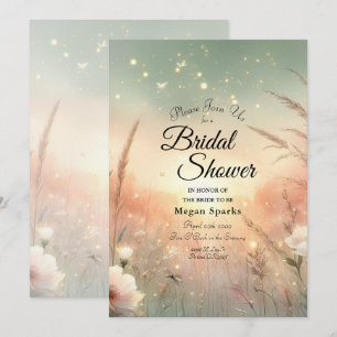 Invitación Champán de Ducha de Novia de Campo de Flores Silve
