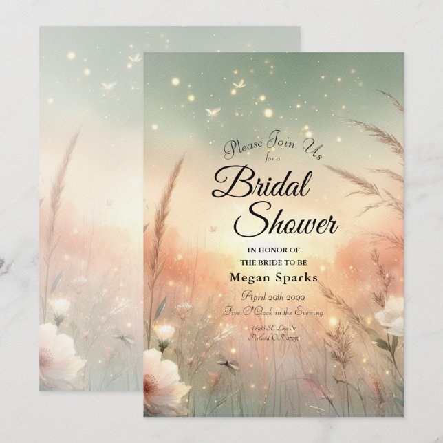 Invitación Champán de Ducha de Novia de Campo de Flores Silve (Anverso / Reverso)