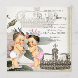 Invitación Champán de gemelos príncipe y princesa
