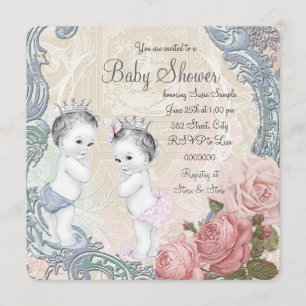 Invitación Champán de gemelos príncipe y princesa