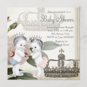 Invitación Champán de gemelos príncipe y princesa