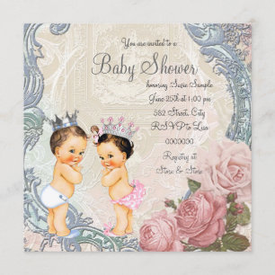 Invitación Champán de Gemelos Príncipe y Princesa