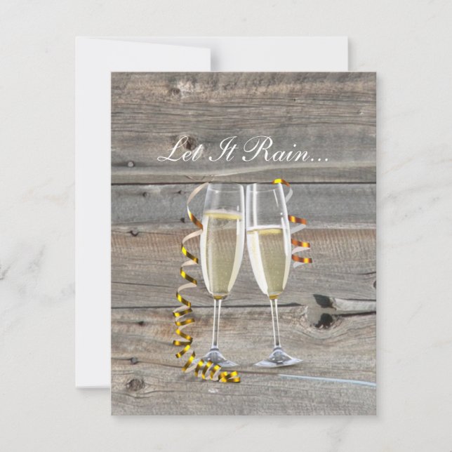 Invitación champán de madera de granero rústico boda de campo (Anverso)