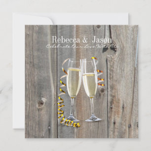 Invitación champán de madera de granero rústico boda de campo