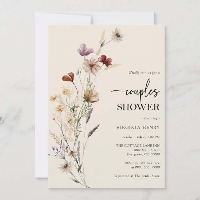 Invitación Champán de parejas floral boho (Anverso)