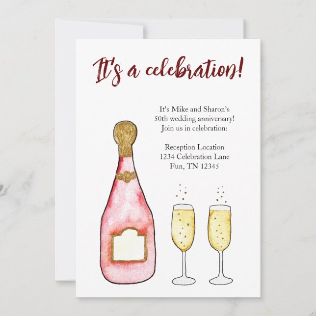 Invitación champán del aniversario de cumpleaños de celebraci (Anverso)