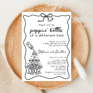 Invitación Champán Dibujado a Mano Happy Hour Baby Shower