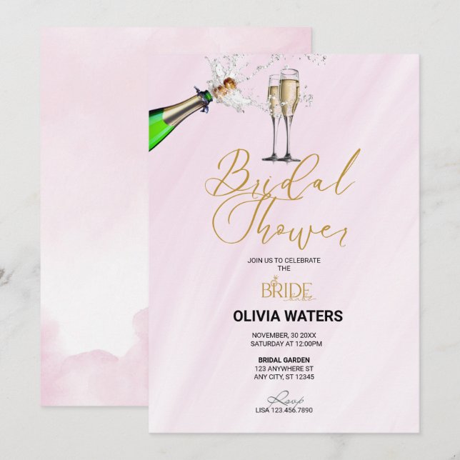 Invitación Champán | Ducha de novia manuscrita (Anverso / Reverso)