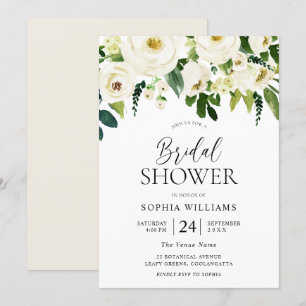 Invitación Champán Flores blancas florecientes Ducha de novia