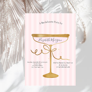 Invitación Champán Glass Pink Stripes Bachelorette