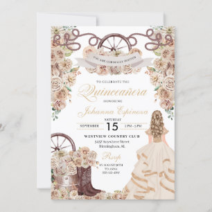 Invitación Champán Gold Western Charro Quinceanera